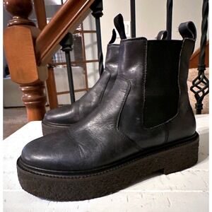 Free People Carmel Chelsea Boots Black Burnished Leather Platform SZ 38 (US 7.5)